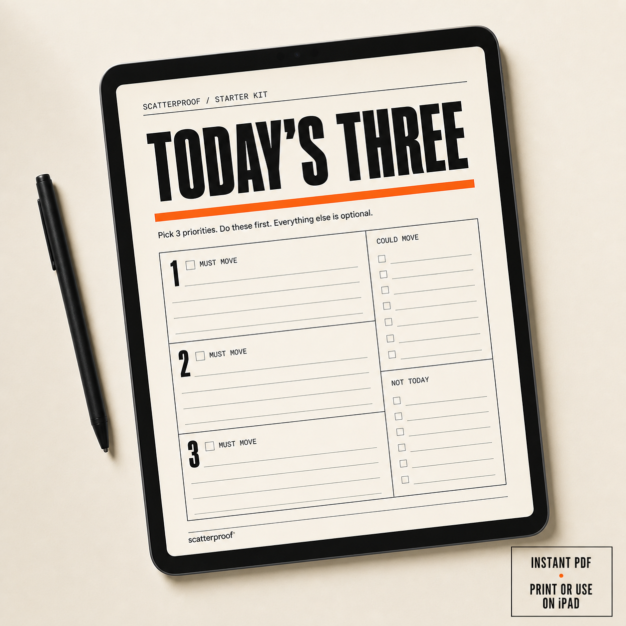 The Scatterproof Starter Kit — ADHD-friendly printable planner (instant PDF)